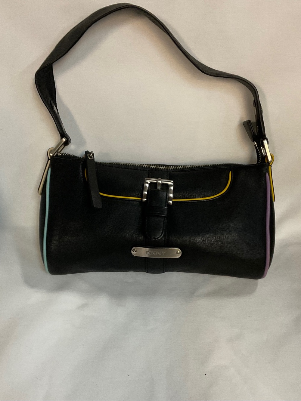 DKNY Black Leather Shoulder Bag with Pastel Trim
